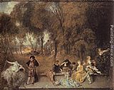 Jean-antoine Watteau Famous Paintings - Reunion en plein air